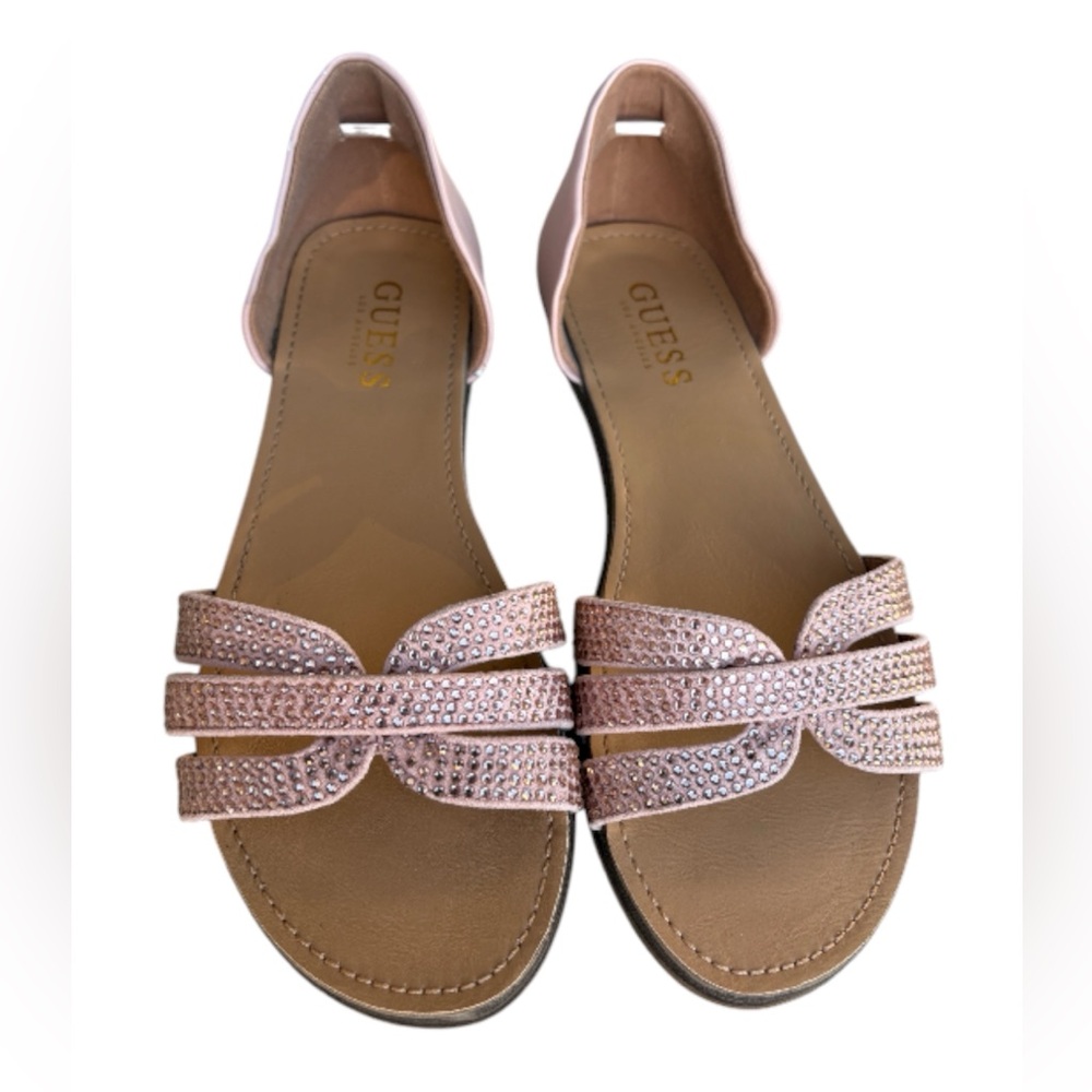 GUESS Pink Elize Flat Rhinestone Sandals, Women’s Size 6